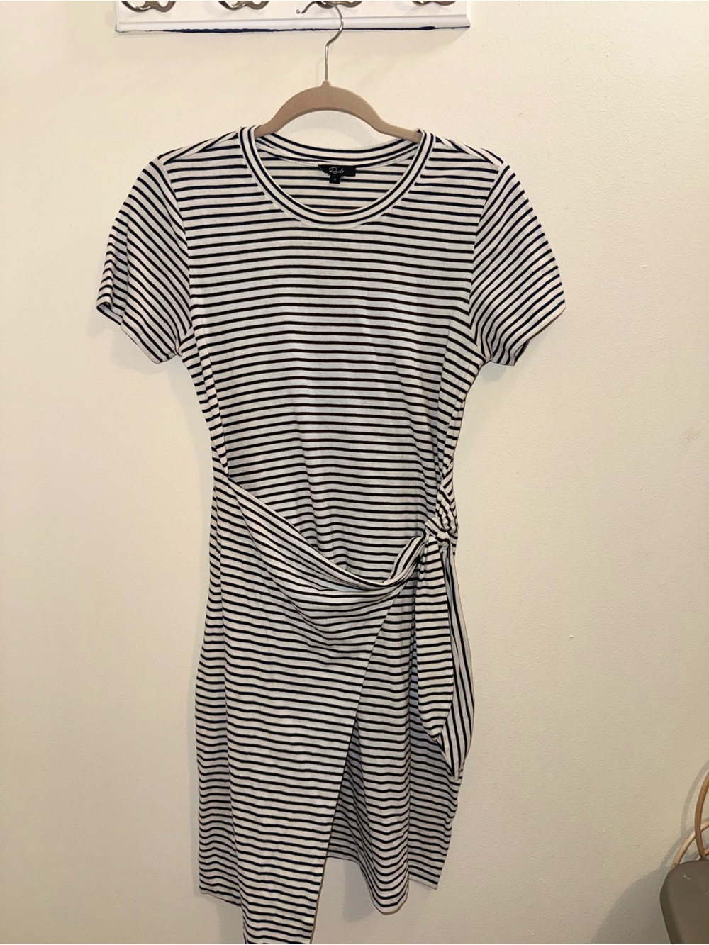 Rails Black and White Striped Tie-Waist Midi Dress